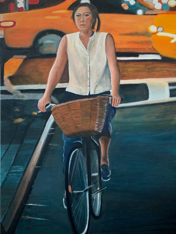The girl with the bicycle II - Original Oil On Canvas (60x80)