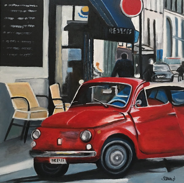 Red Fiat - Original Oil On Canvas (40x40)