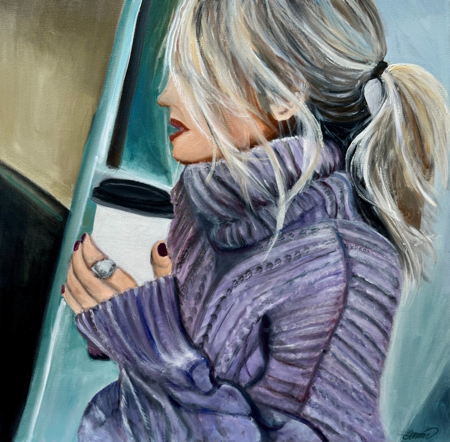 Coffee to go III - Original Oil On Canvas 50x50