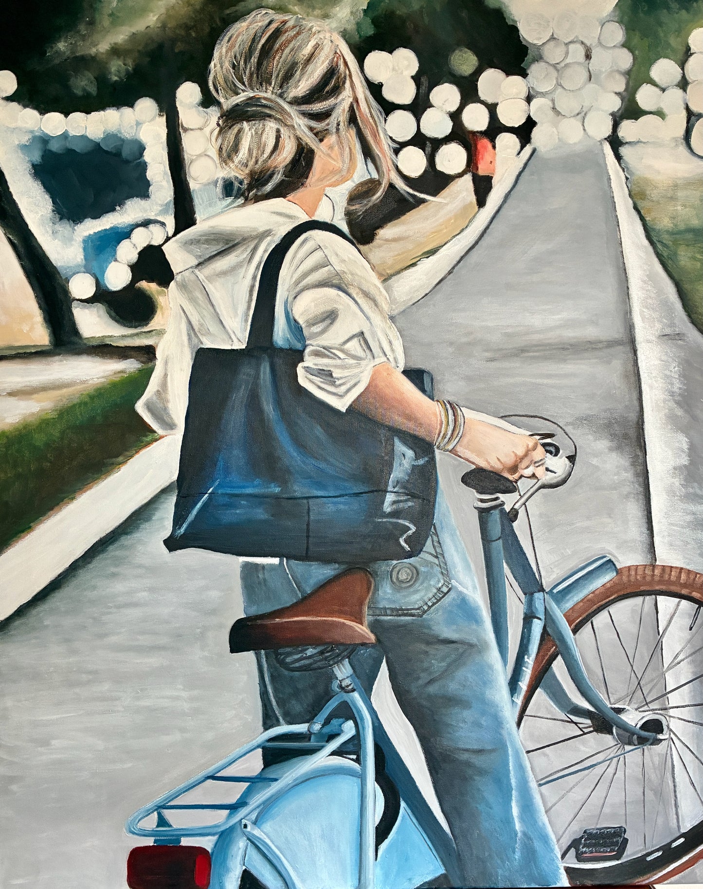 The girl with the blue bicycle- Original Oil On Canvas (80x100)