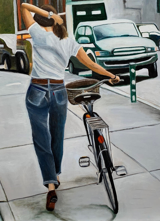 The girl with the bicycle - Original Oil On Canvas (60x80)