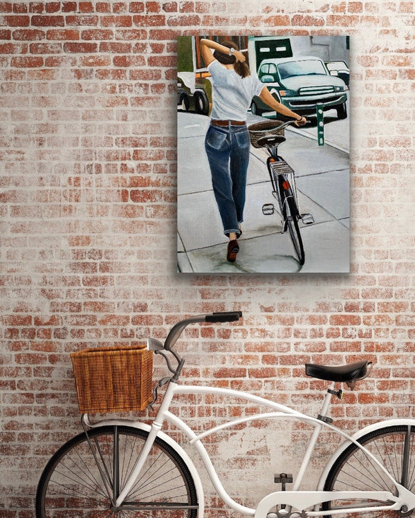 The girl with the bicycle - Original Oil On Canvas (60x80)