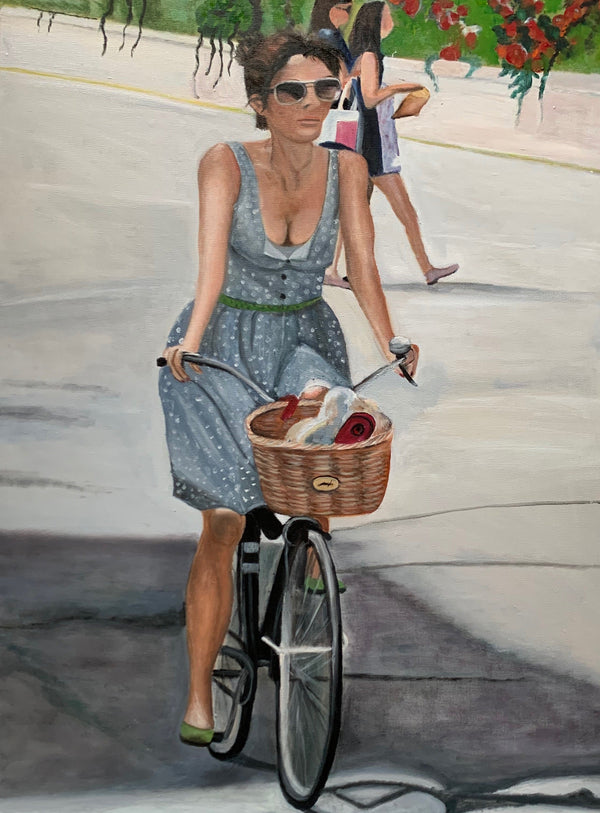 The girl with the bicycle III - Original Oil On Canvas (60x80)