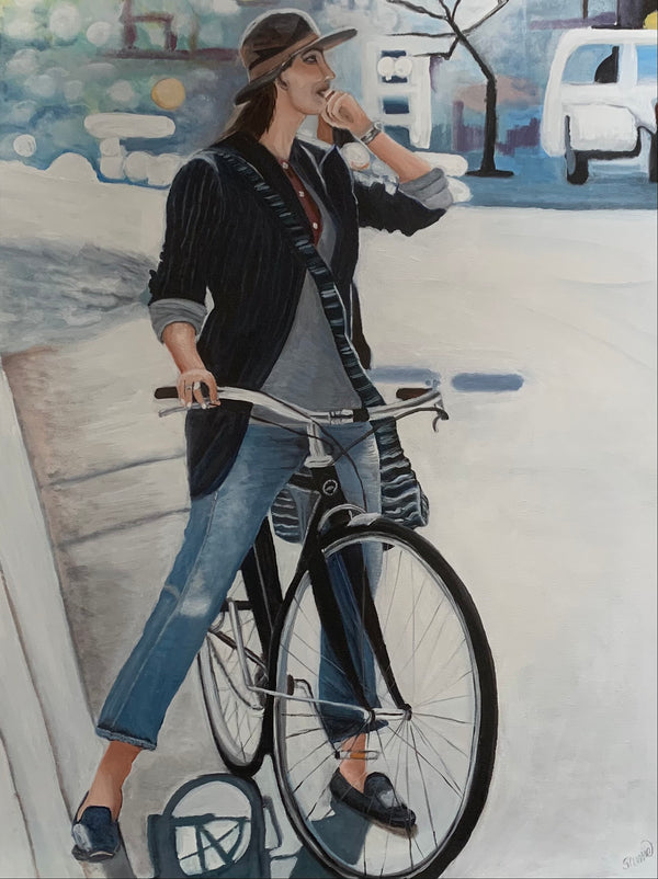 The girl with the bicycle IV - Original Oil On Canvas (60x80)