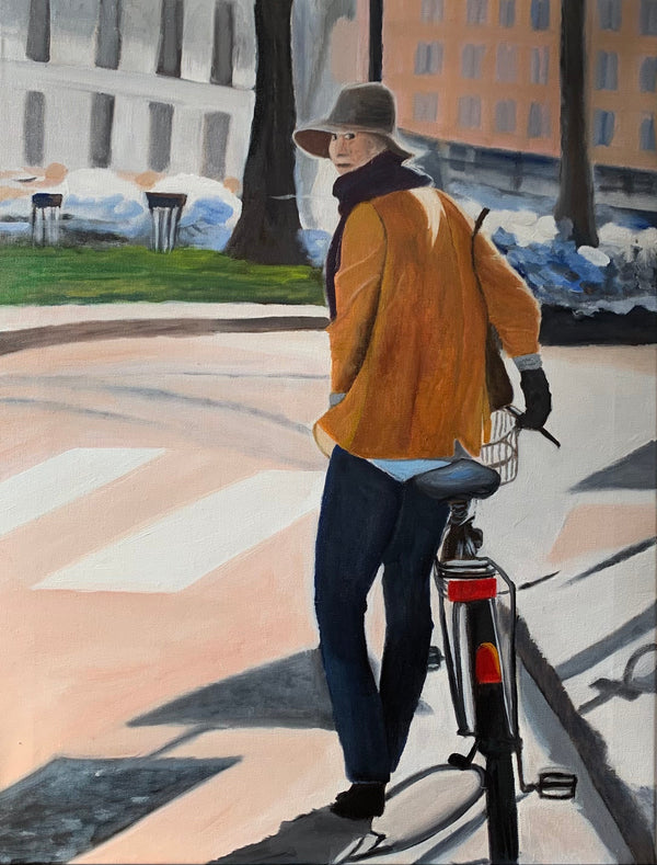 The girl with the bicycle V - Original Oil On Canvas (60x80)