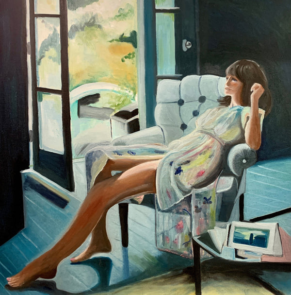 Quiet time in the living room - Original Oil On Canvas (80x80)
