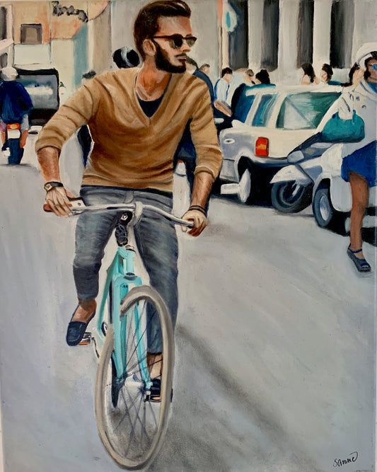 The guy on his bike - Original Oil On Canvas (40x50)