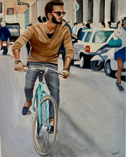 The guy on his bike - Original Oil On Canvas (40x50)