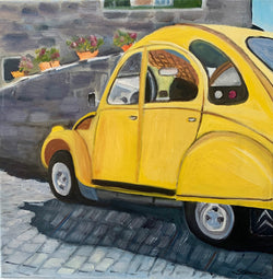 My yellow 2CV - Original Oil On Canvas (40x40)