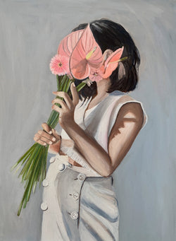 Who is behind the flowers - Original Oil On Canvas (60x80)